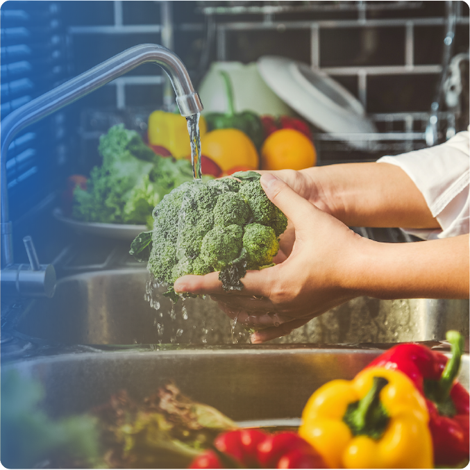 washing produce running water
